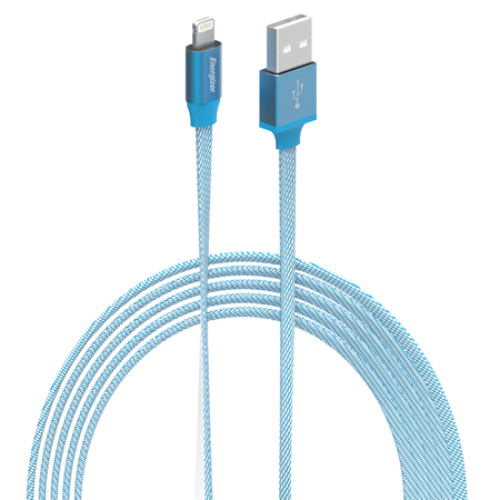 ENERGIZER 6ft. Lightning Sync & Charge Flat Mesh Cable - Blue Sync & Charge Flat ENGSYLC04BL